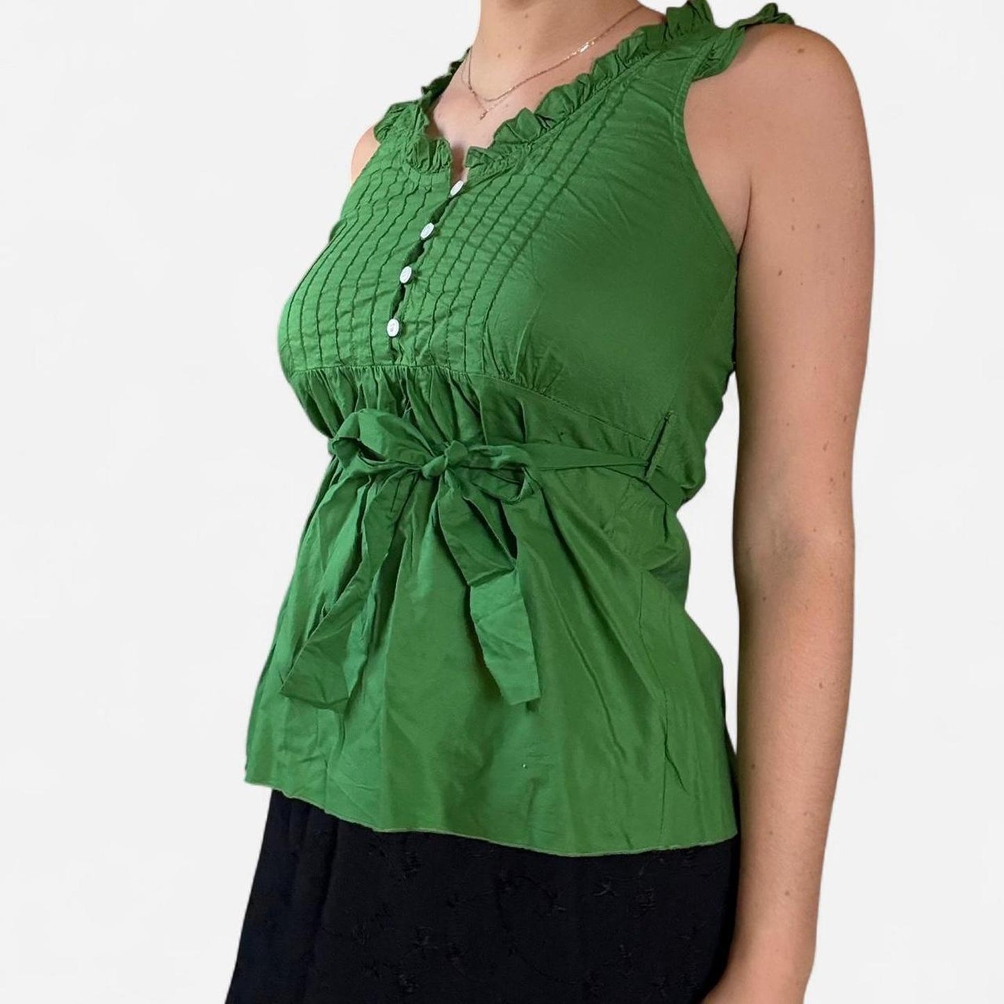 Green ruffle tie front tank top