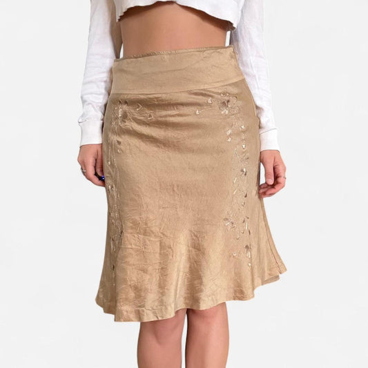Tan and cream midi skirt