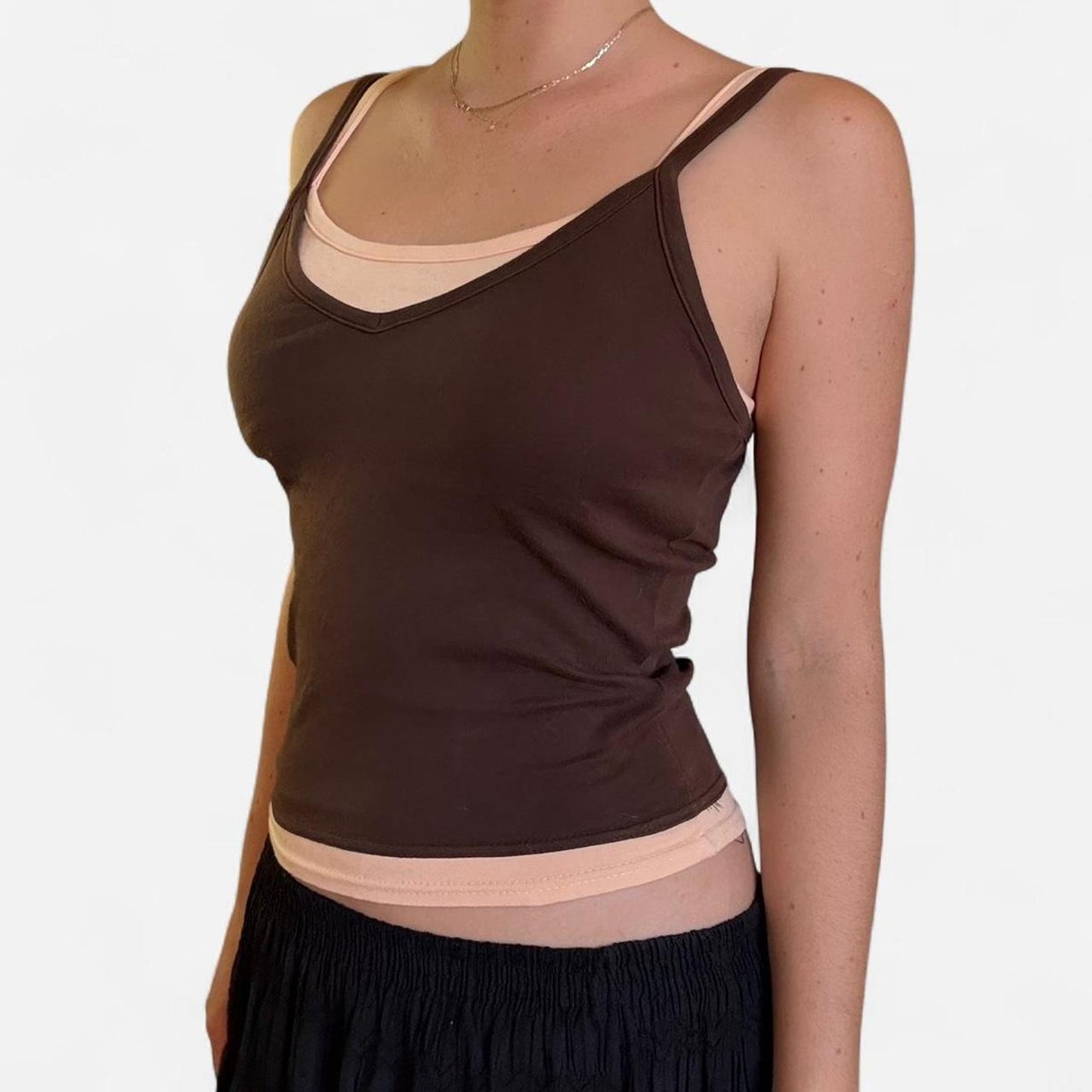 Brown and pink layered tank top