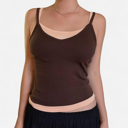 Brown and pink layered tank top