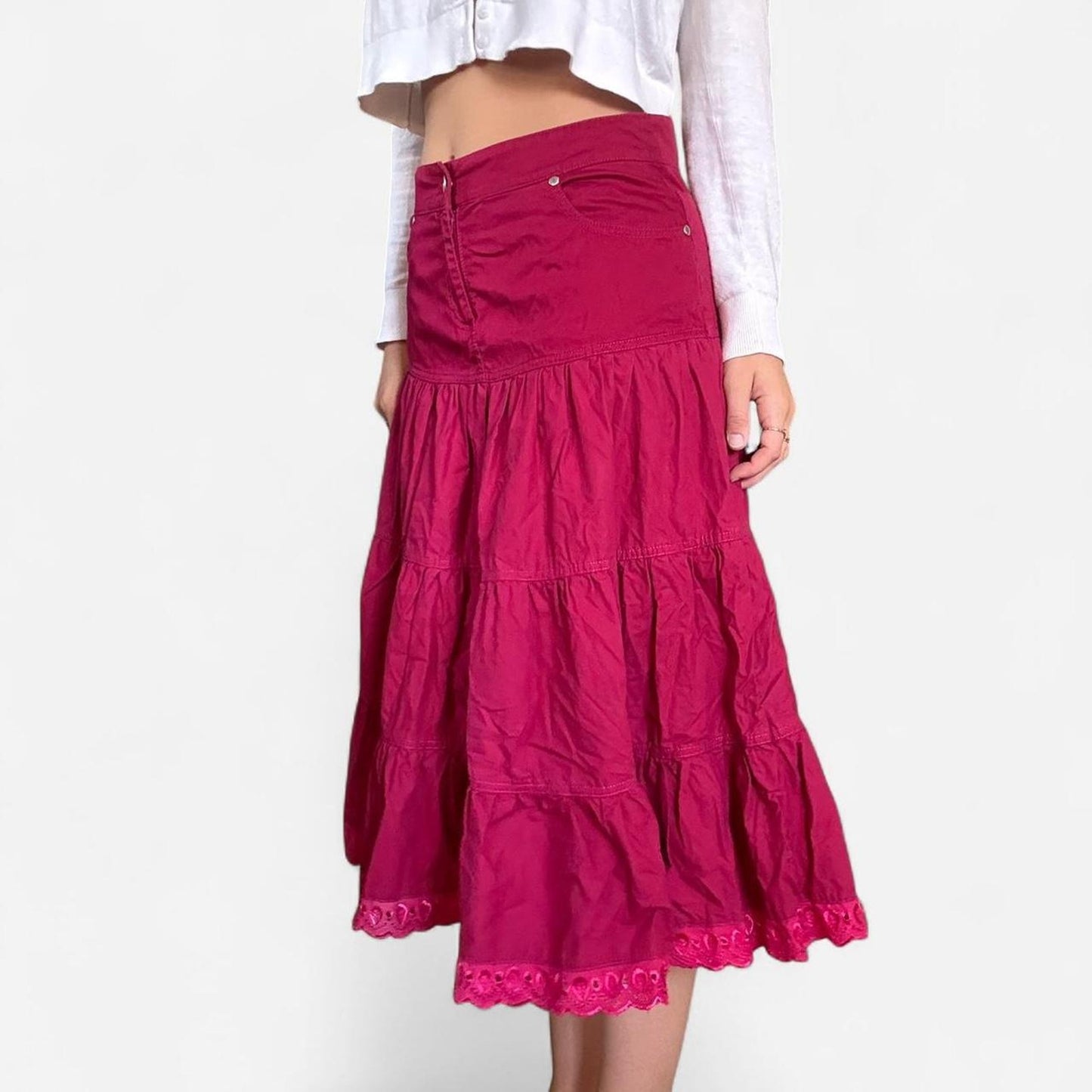 Pink y2k tiered maxi skirt