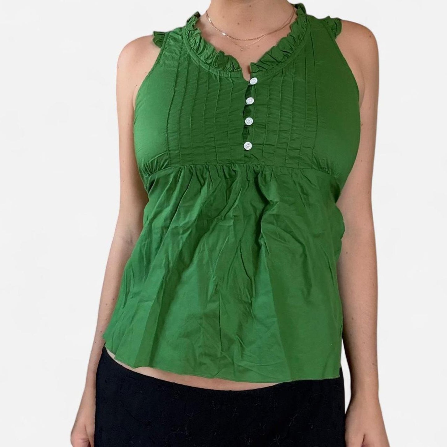 Green ruffle tie front tank top