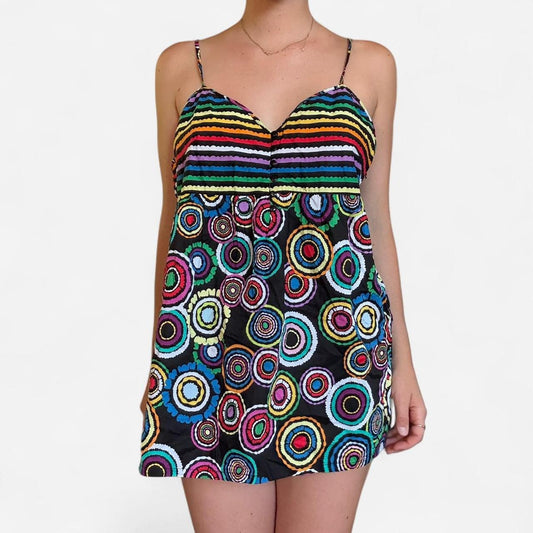 Mini black and multi colored vintage dress