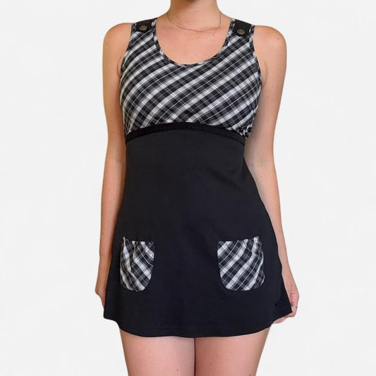 Black and white plaid babydoll dress