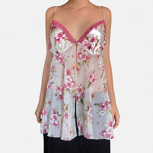 Pink and white floral cami top