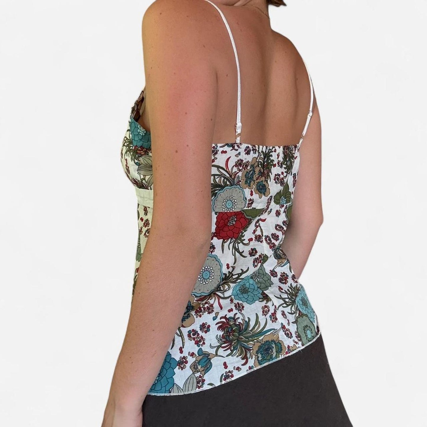 White and multi coloured floral print cami top