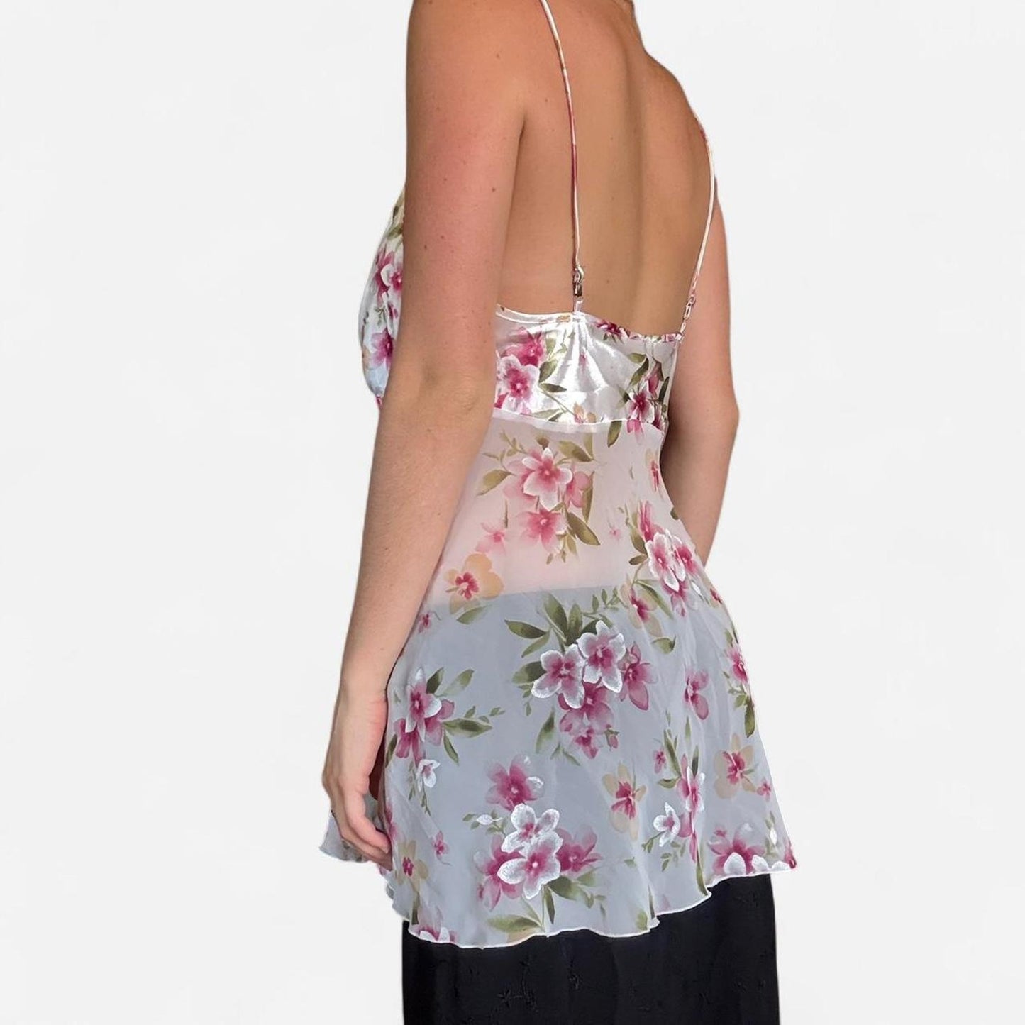 Pink and white floral cami top