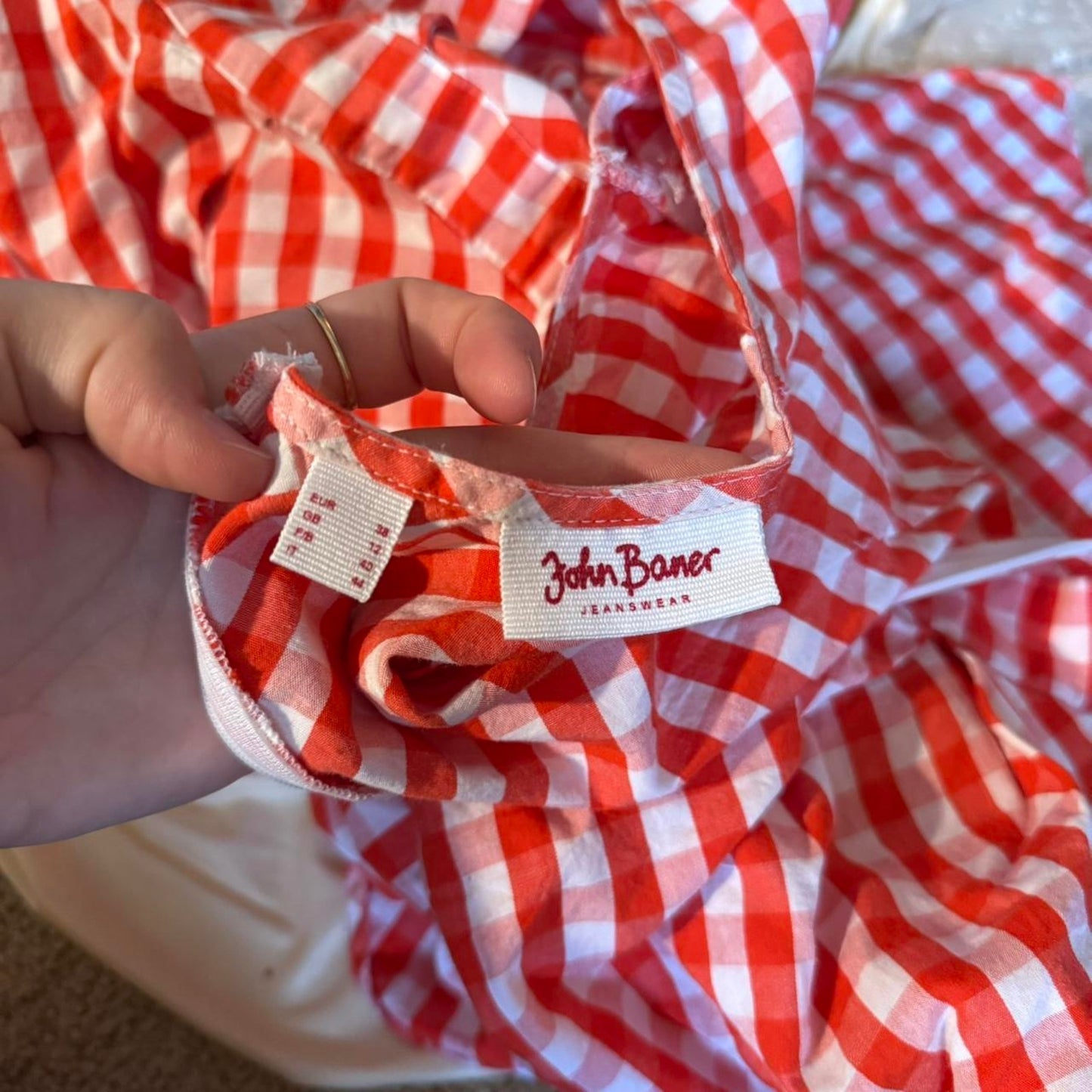 Red and white gingham midi dress