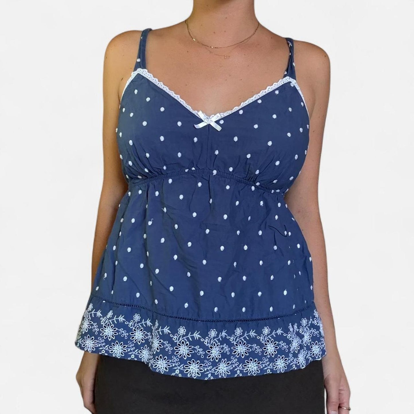Blue and white floral cami top