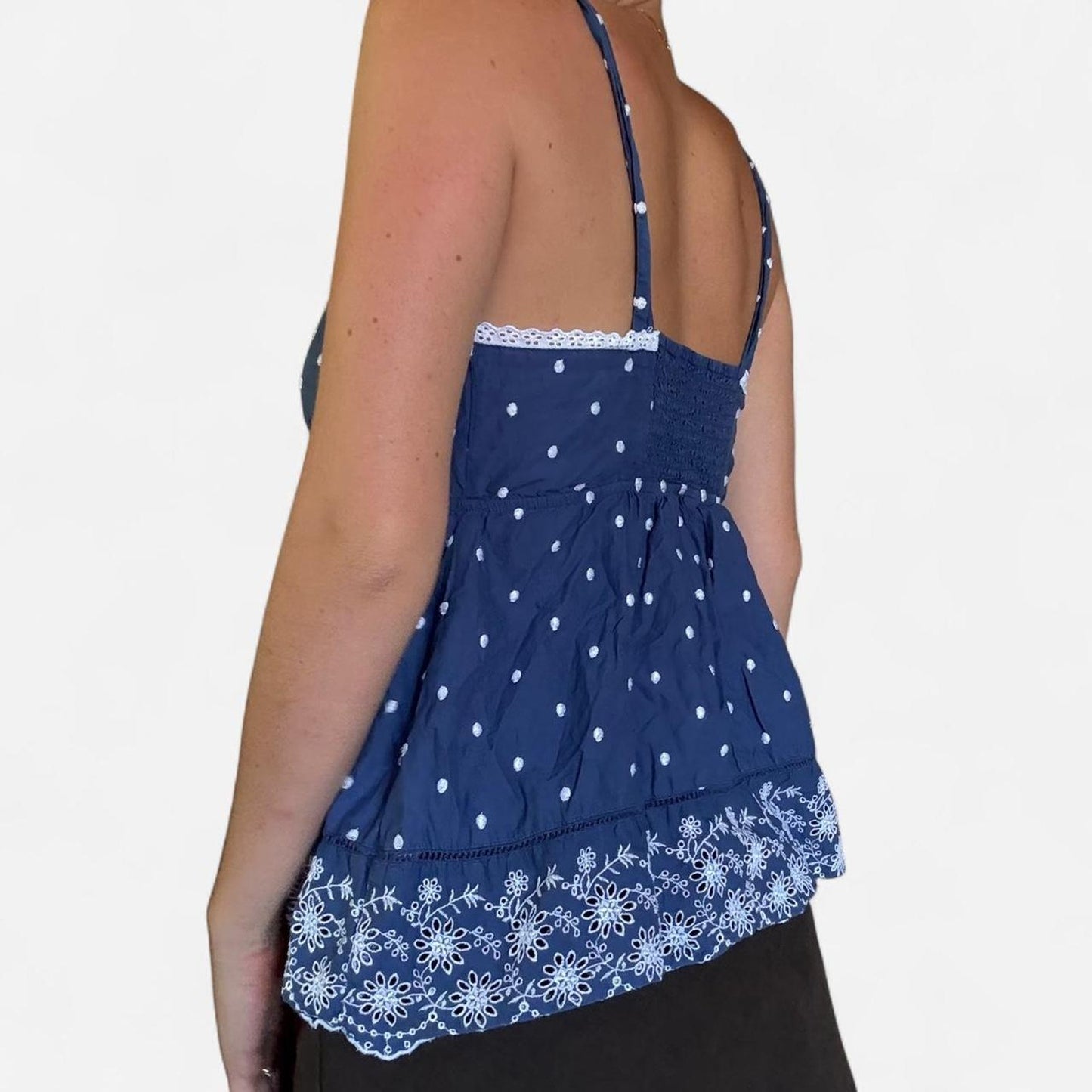Blue and white floral cami top