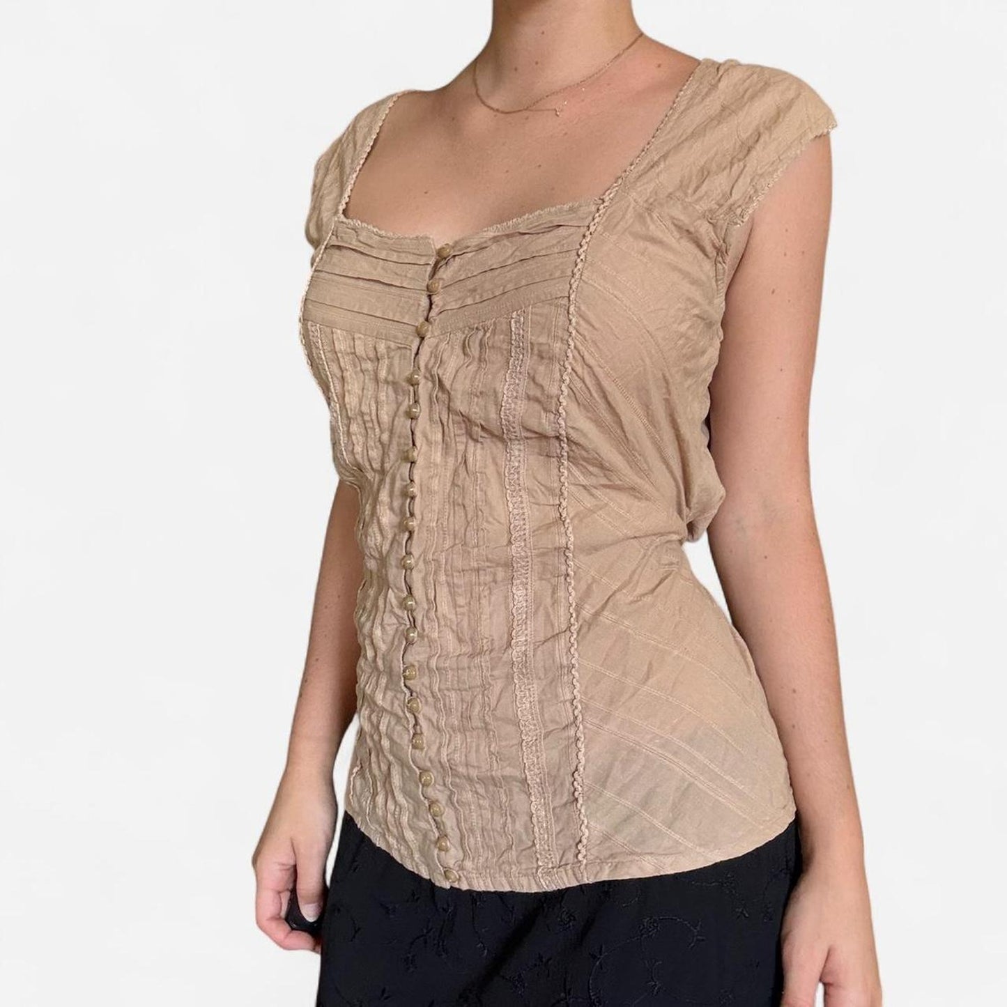 Tan button up top