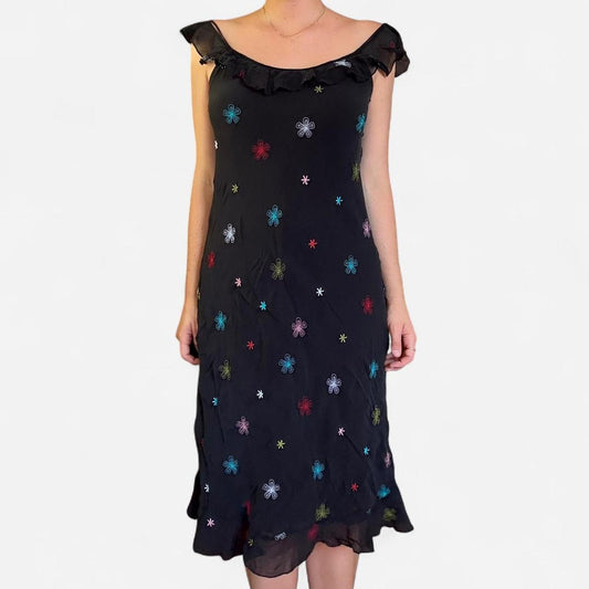 Black midi dress with multi coloured dress