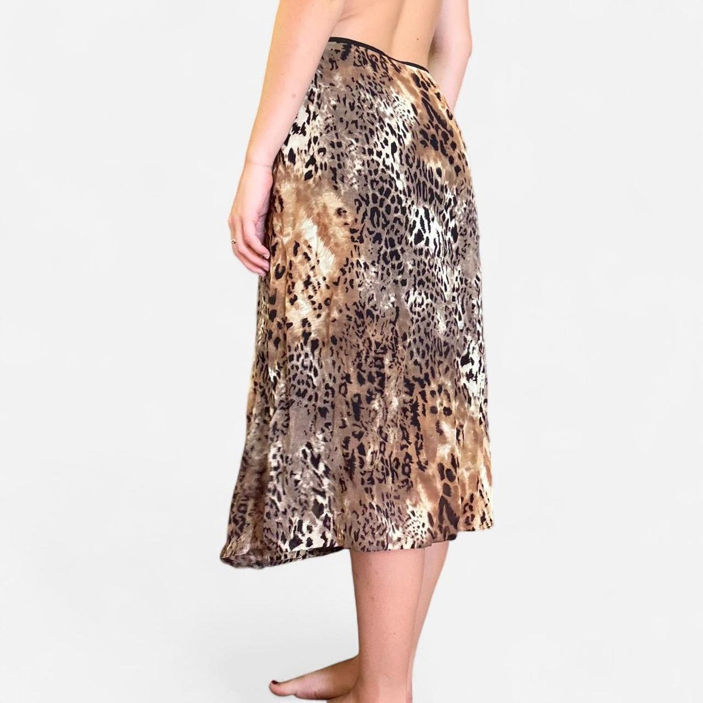 Brown and tan leopard print midi skirt