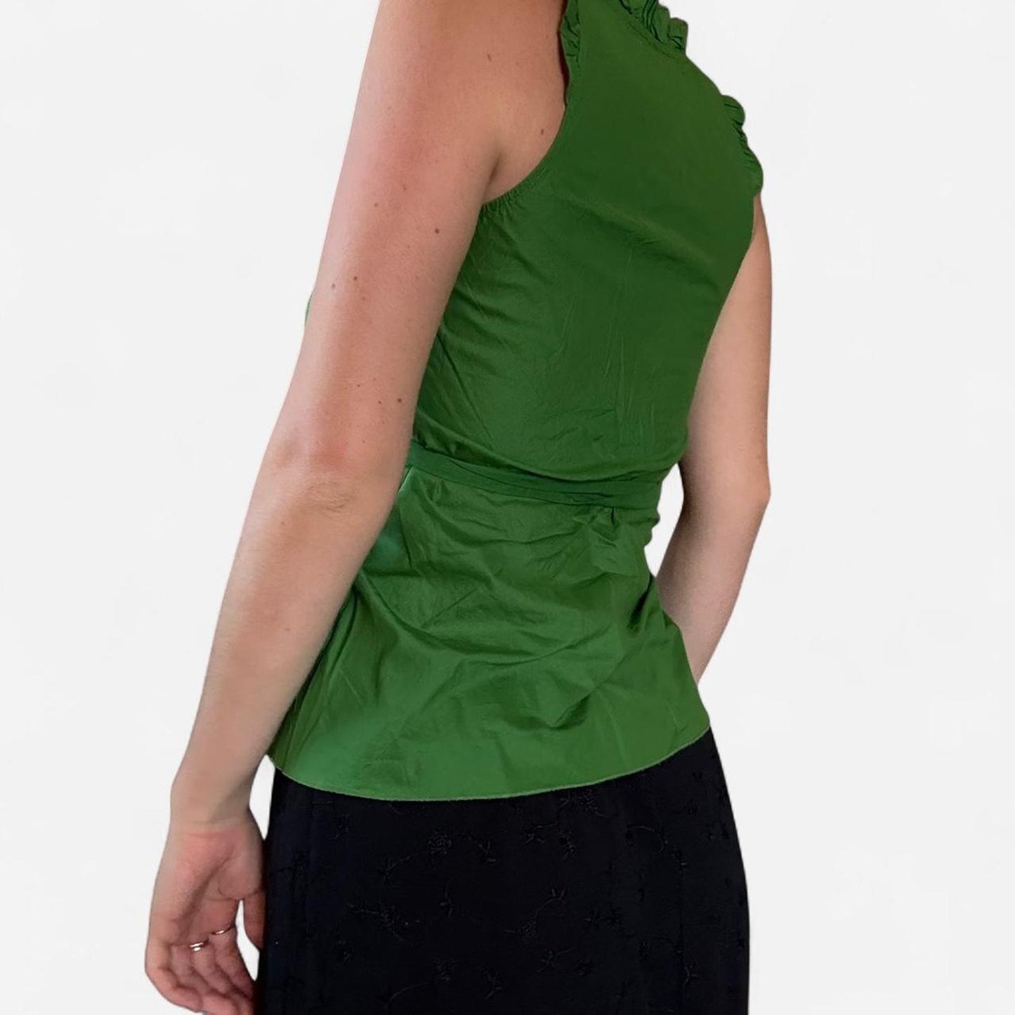 Green ruffle tie front tank top