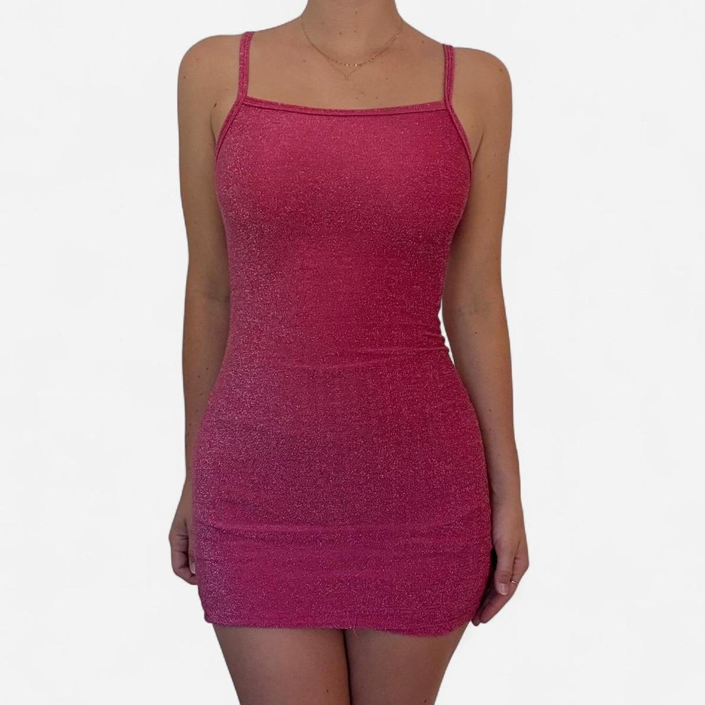 Pink glitter mini bodycon dress