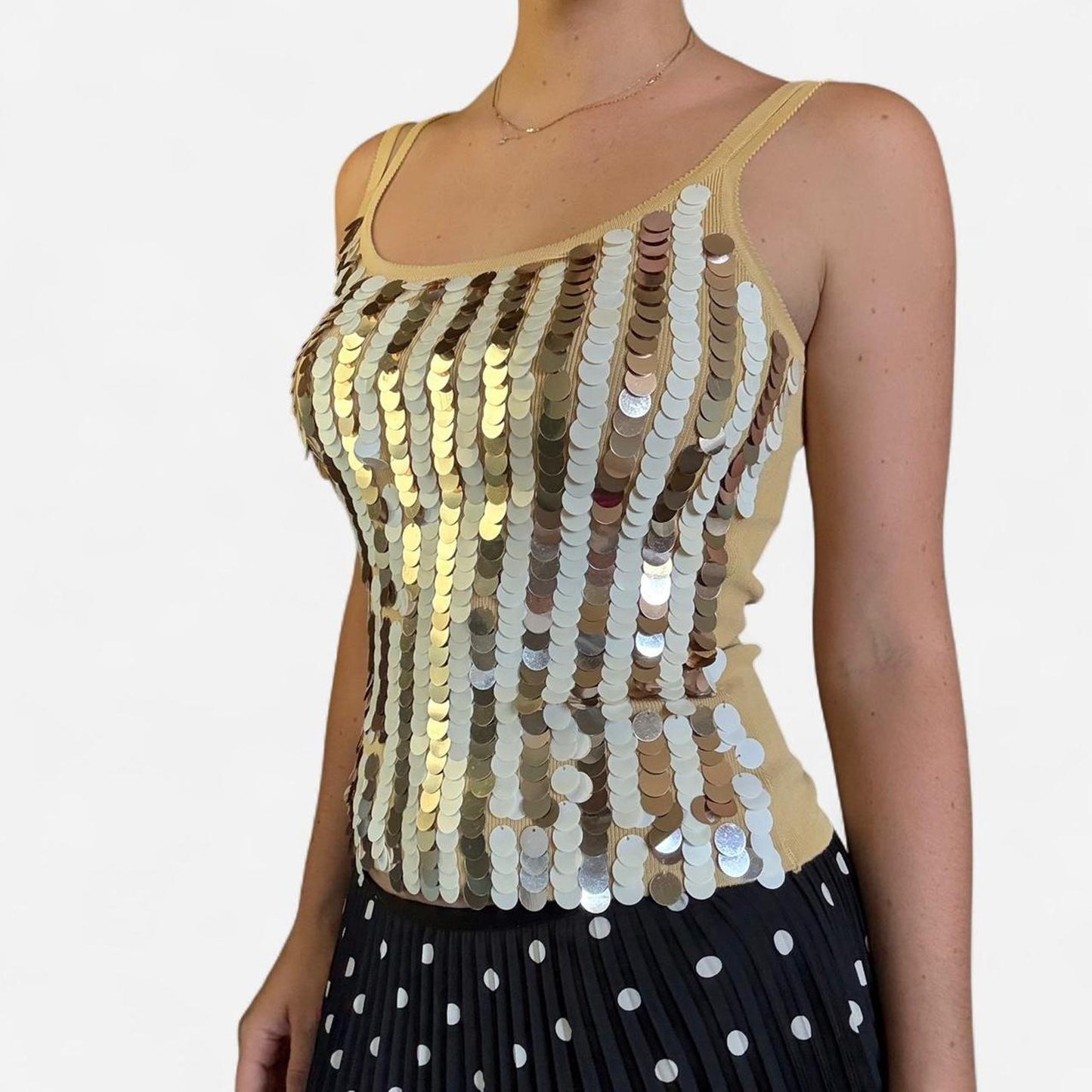 Gold sequin vintage striped tank top