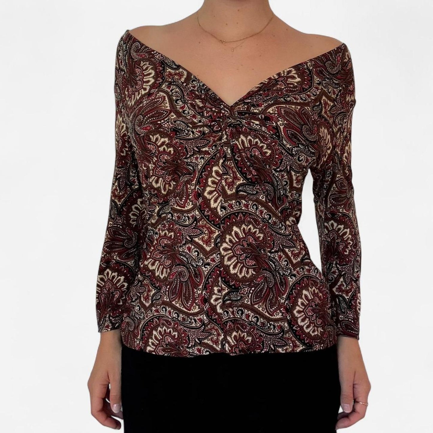 Burgundy and brown paisley print top