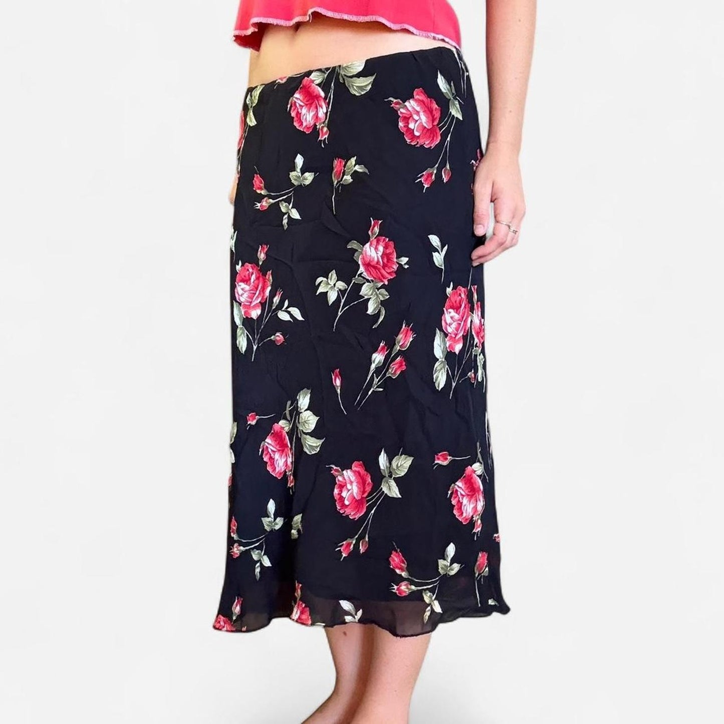 Black floral maxi skirt