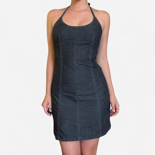 Black vintage denim mini dress