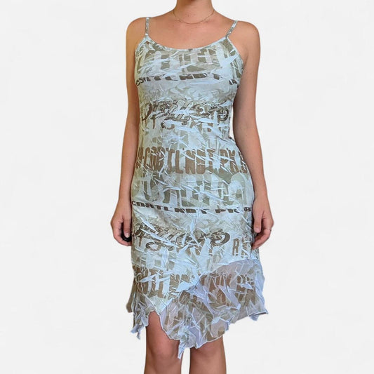 Blue and brown vintage fairy flowy midi dress