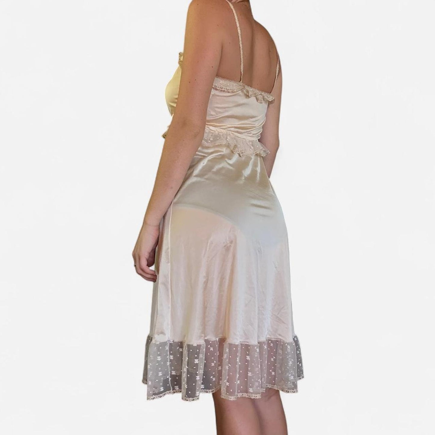 Light pink vintage silk and lace midi dress